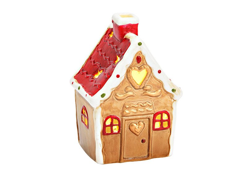 Gingerbread house with LED lighting made of porcelain colorful (W/H/D) 9x14x8cm