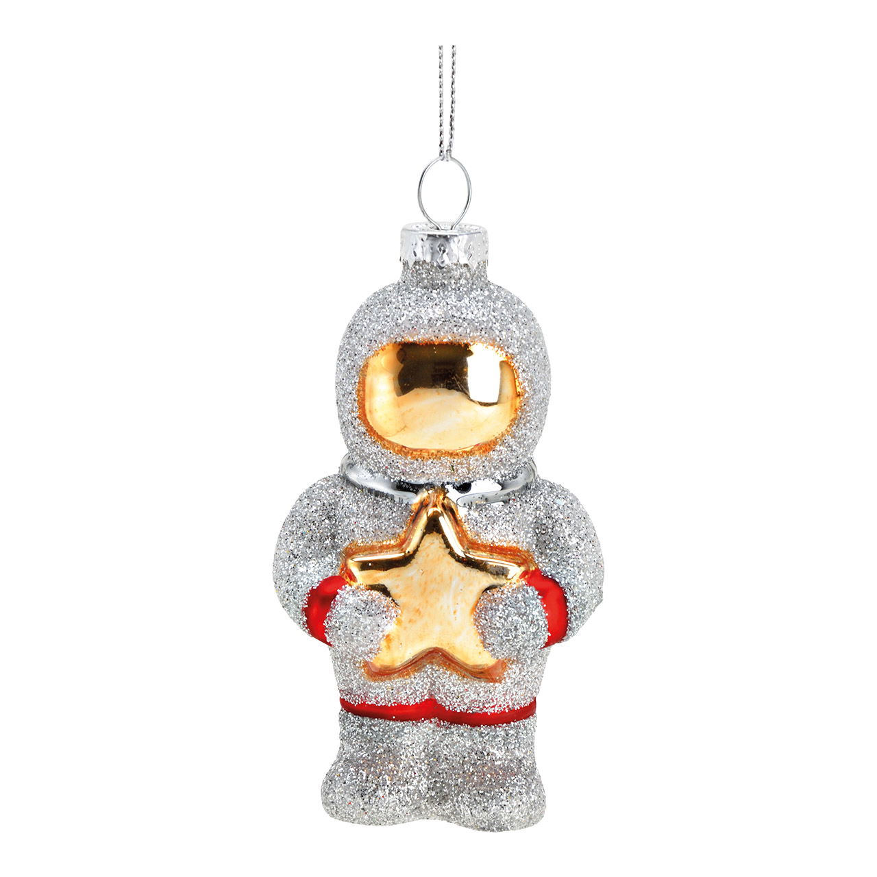 Natale astronauta gancio in vetro con glitter argento (w/h/d) 5x9x3cm