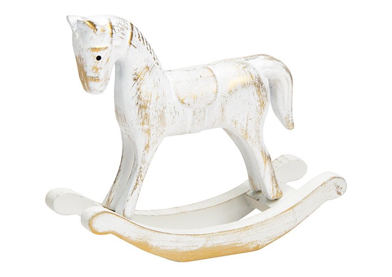 Cheval à bascule en bois blanc, doré (L/H/P) 13x11x4cm
