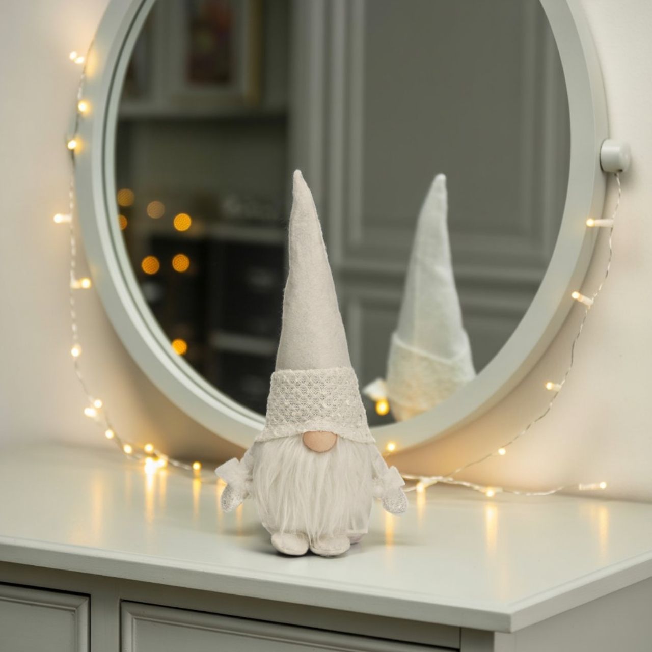 Lutin en textile blanc (L/H/P) 18x38x14cm Bekleidung, Hut, Person