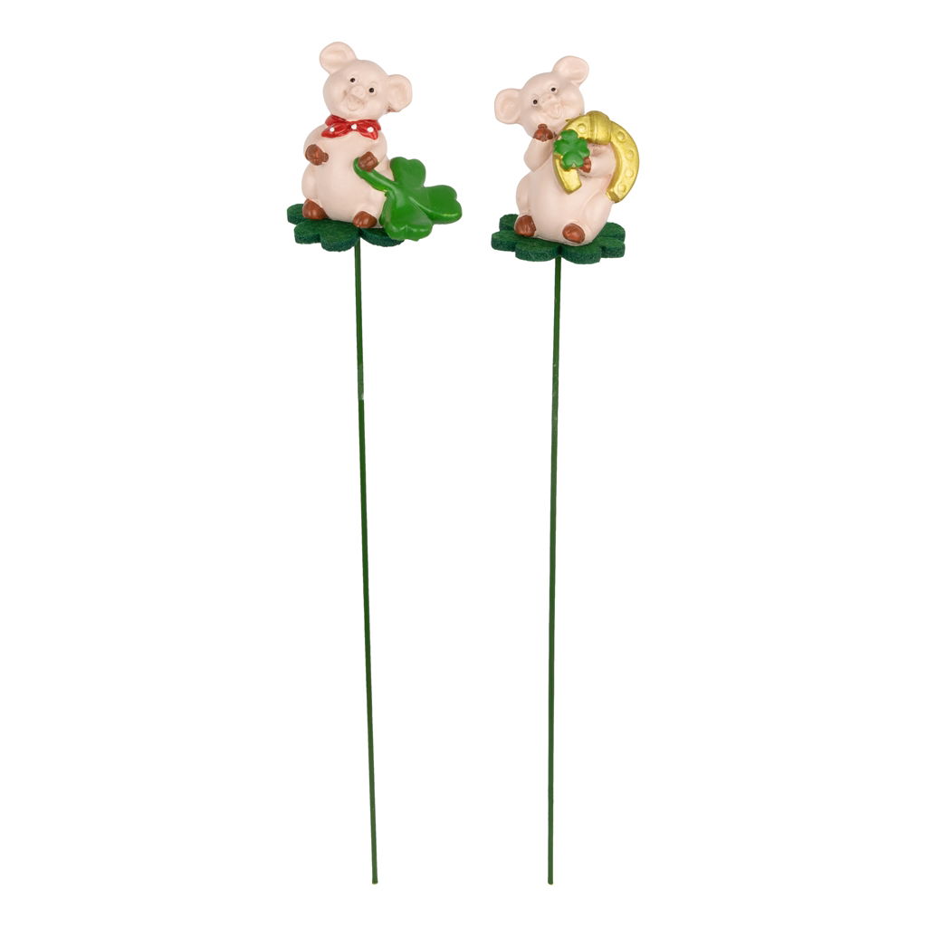 Tassello per maiale fortunato 1 motivo quadrifoglio, polietilene, 3,5x3,5x28cm, 1 pezzo, rosa