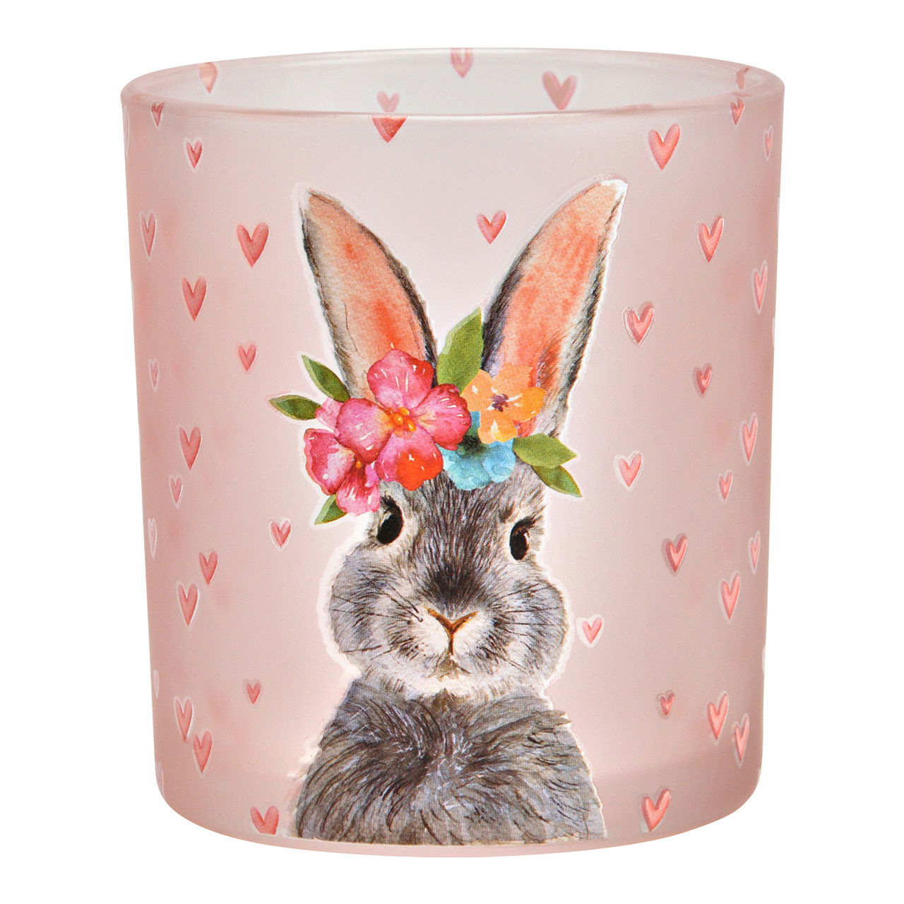 Photophore décor lapin avec cœurs en verre multicolore (L/H/P) 7x8x7cm