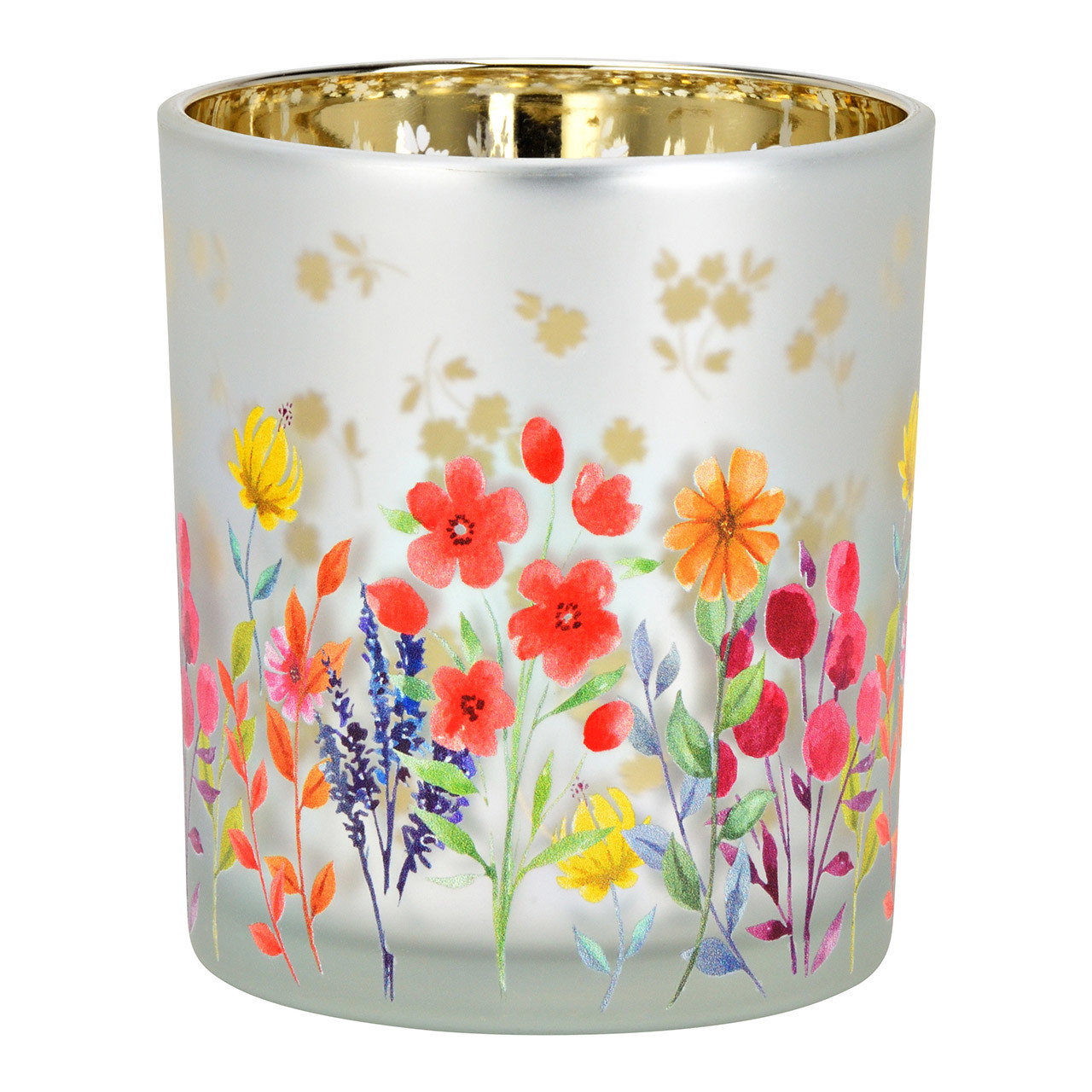 Windlicht Blumenwiesen Dekor aus Glas, Bunt (B/H/T) 9x10x9cm | 10042639