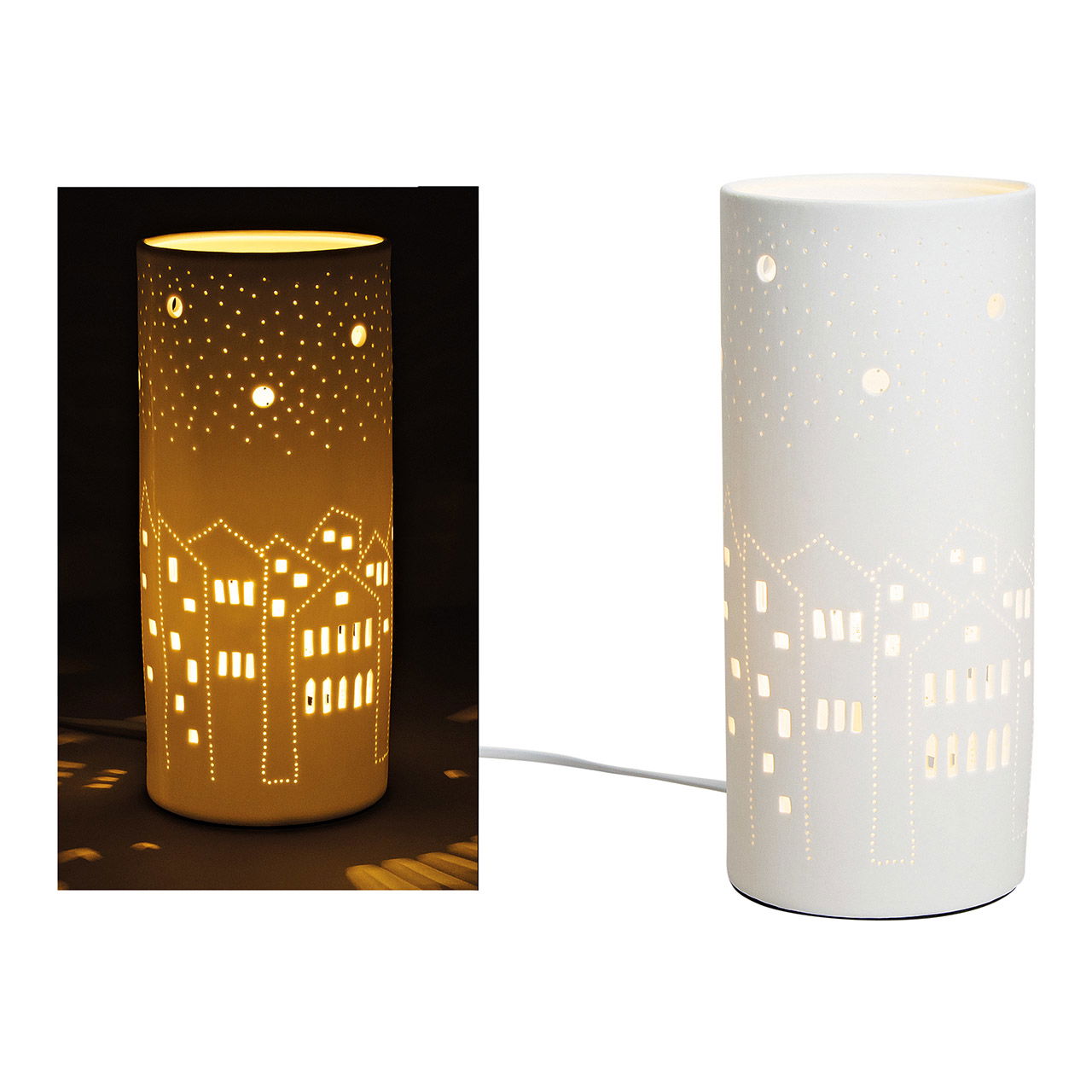 Tischlampe Häuser Dekoration aus Porzellan, (B/H/T) 12x28x12 cm ohne Leuchtmittel Tischlampe Häuser Dekoration aus Porzellan, (B/H/T) 12x28x12 cm ohne Leuchtmittel