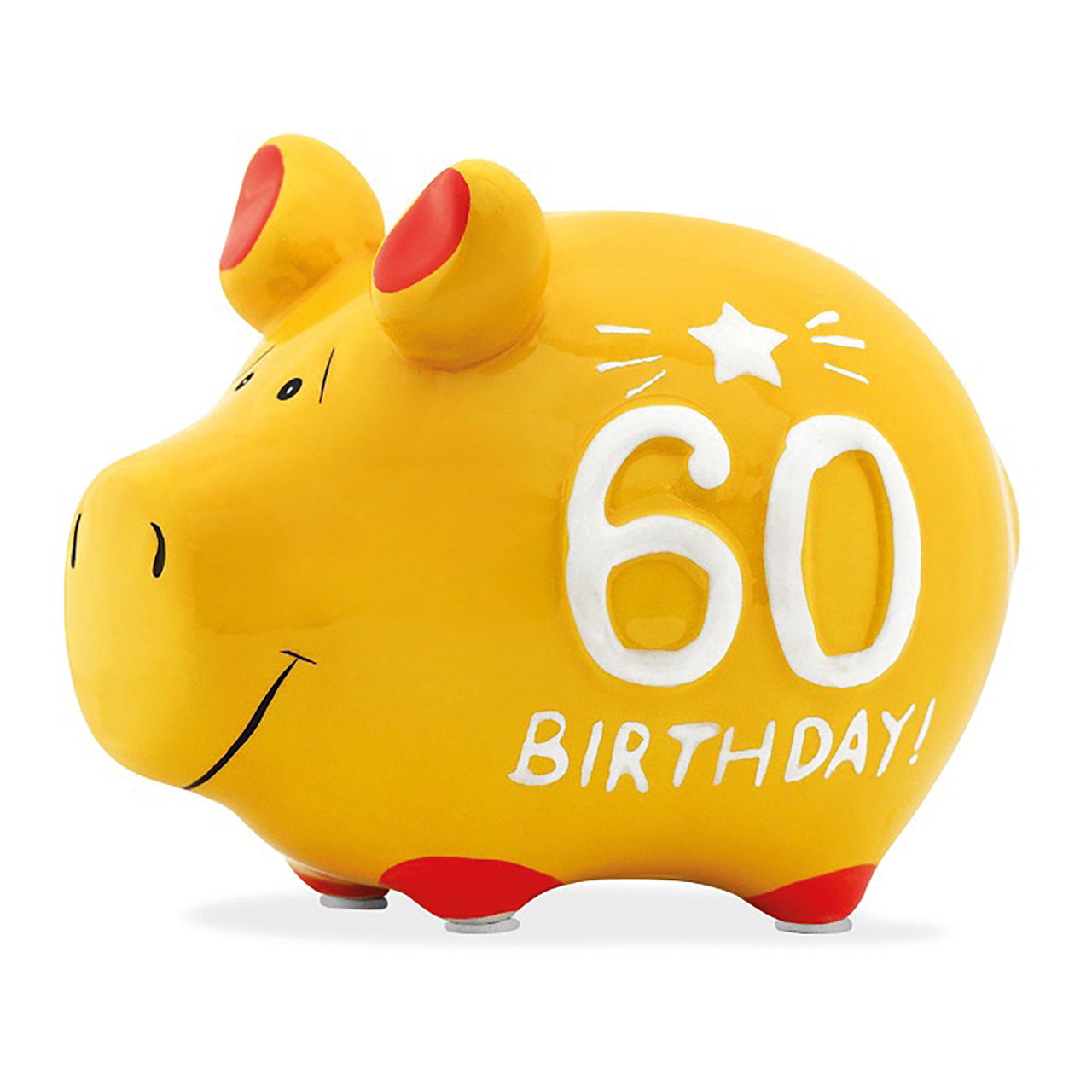Sparschwein Company Sparschwein "60 Birthday!" aus Keramik, Gelb/Rot/Weiß (B/H/T) 12,5x9x9cm Kleinschwein Spielzeug, Sparschwein