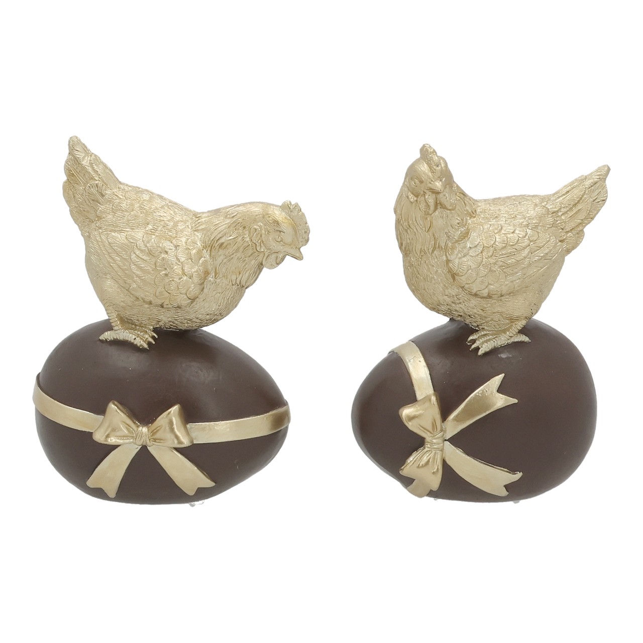Poulet sur œuf de Pâques en polyéthylène marron, assortiment double : marron et doré (L/H/P) 9 x 12 x 7 cm Huhn, Huhnchen, Schoko-Deko, Ei-Form, Schleife