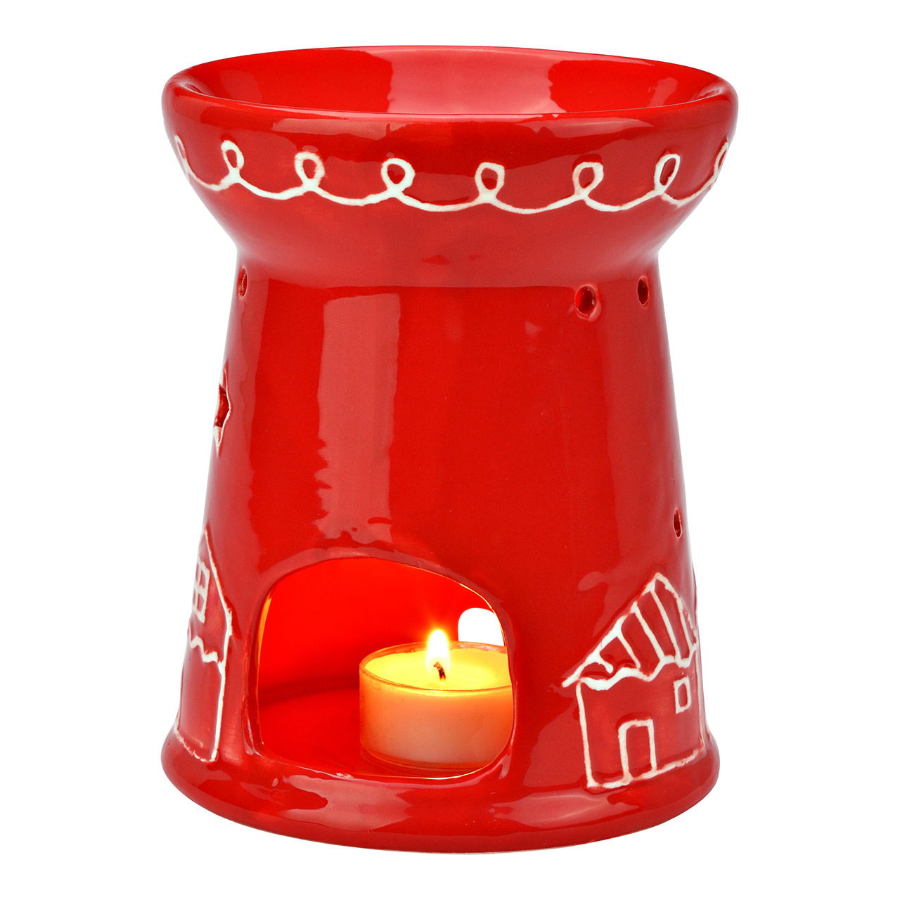 Duftlampe Häuser Dekor aus Porzellan, Rot (B/H/T) 11x14x11cm Duftlampe Häuser Dekor aus Porzellan, Rot (B/H/T) 11x14x11cm