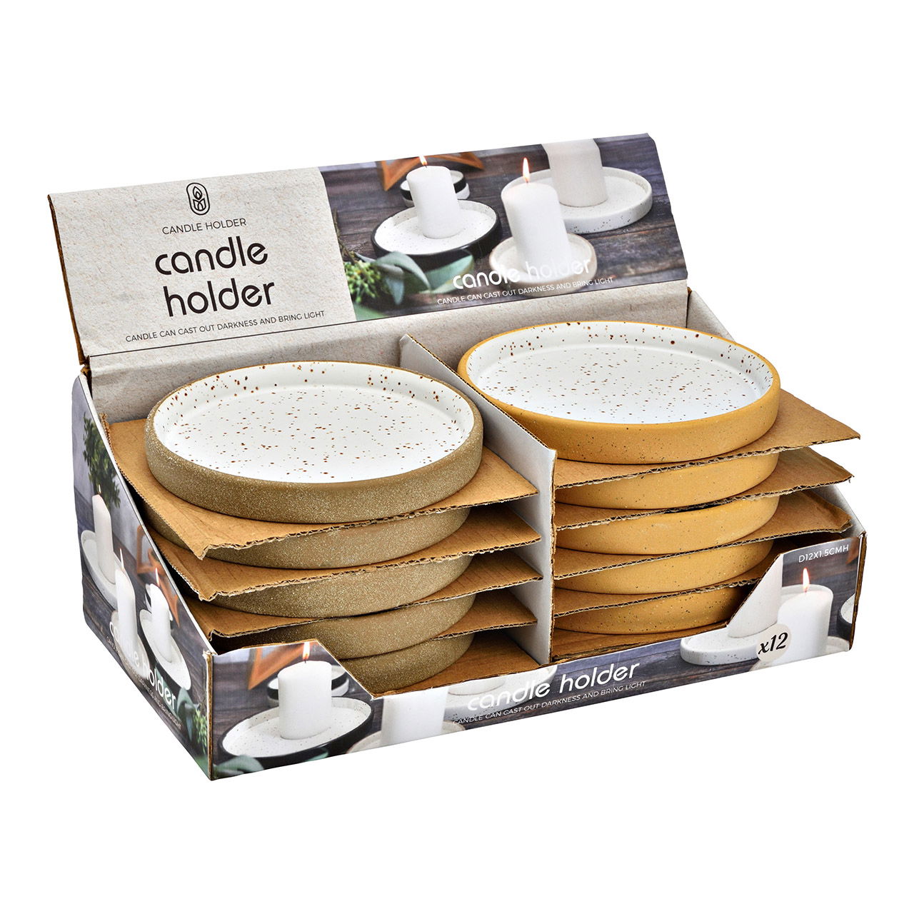 Kerzenhalter aus Keramik, 2-fach, Weiß/Braun (B/H/T) 10x1x10cm Kerzenhalter aus Keramik, 2-fach, Weiß/Braun (B/H/T) 10x1x10cm