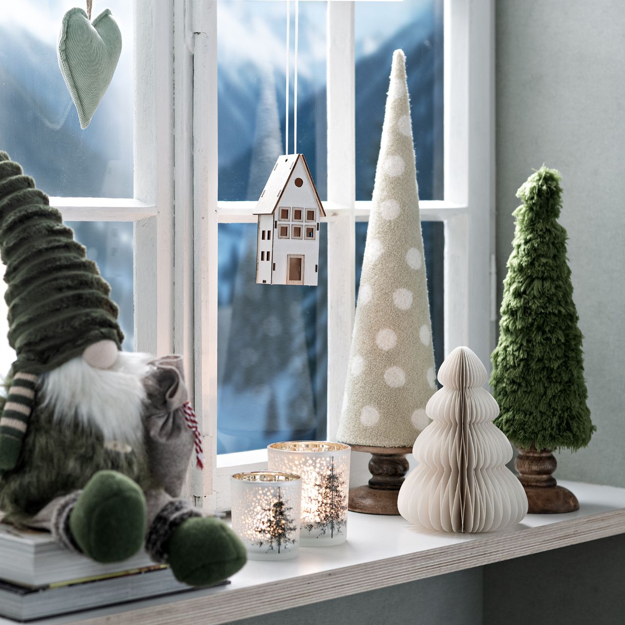 Sapin en bois de manguier/textile, 2 fois, vert (L/H/P) 11x40x11cm Pflanze, Baum, Konifer, Kiefer, Tanne