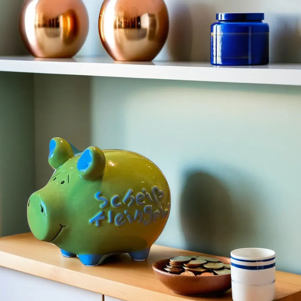KCG Sparschwein "Scheiß Kleingeld" aus Keramik, Grün/Blau (B/H/T) 12x9x9cm Kleinschwein Sparschwein