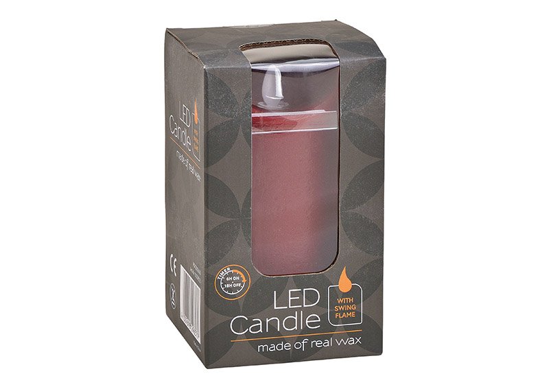 Bougie LED, lumière vacillante, avec minuteur en cire Bordeaux (L/H/P) 7,5x15x7,5cm