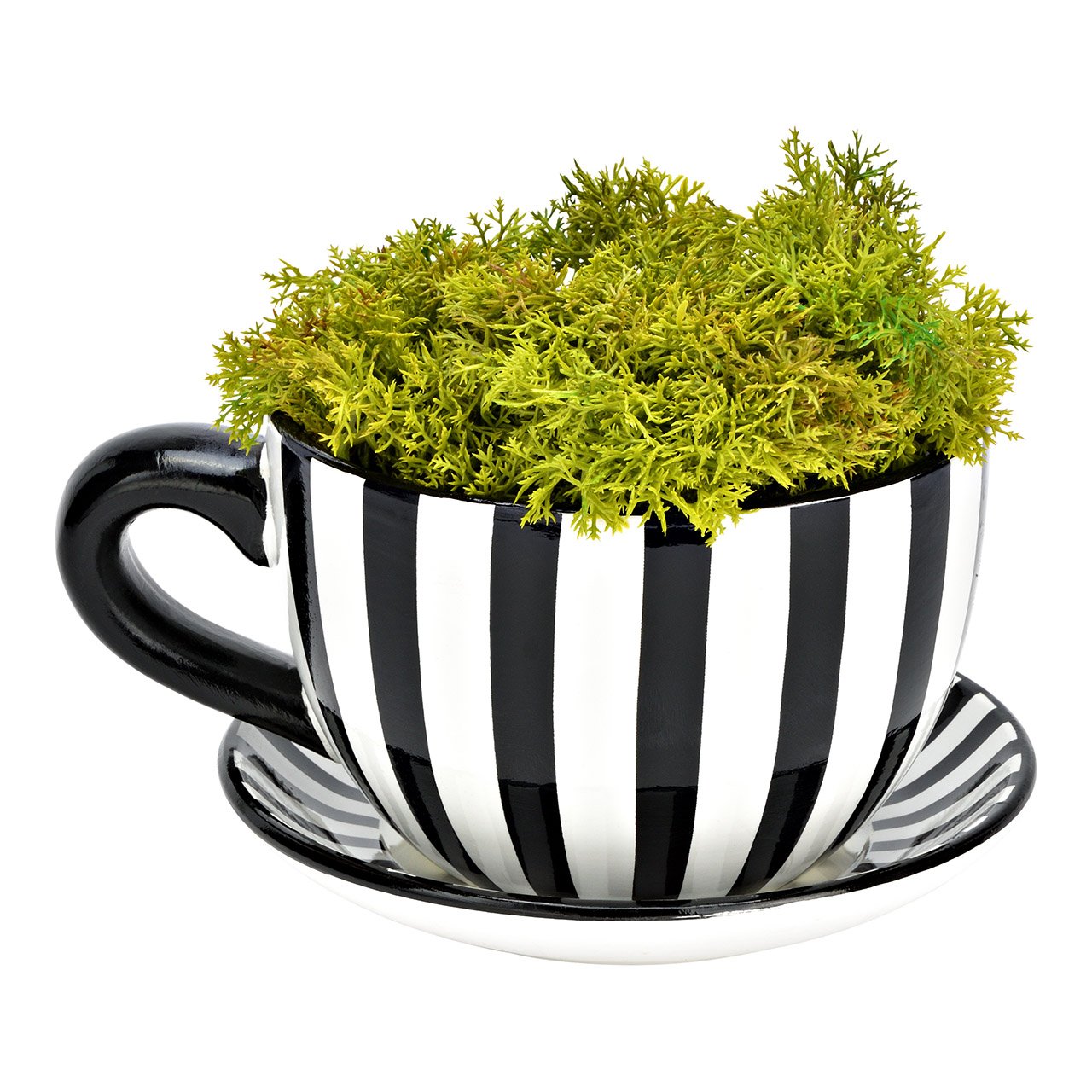 Striped ceramic flower pot cup, black/white (W/H/D) 20x12x15cm