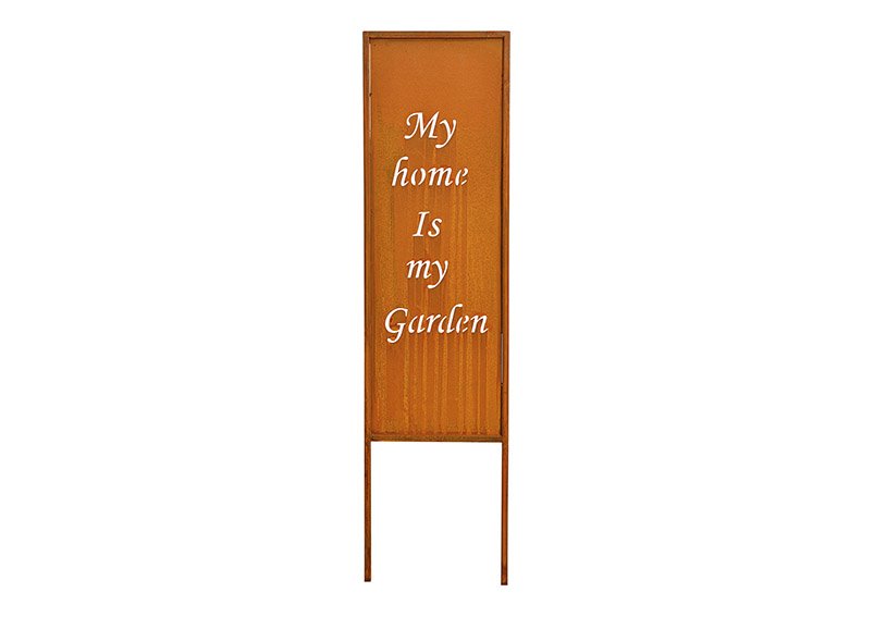 Plug rusty finish, my home is my garden, made of metal brown 22x83x1cm