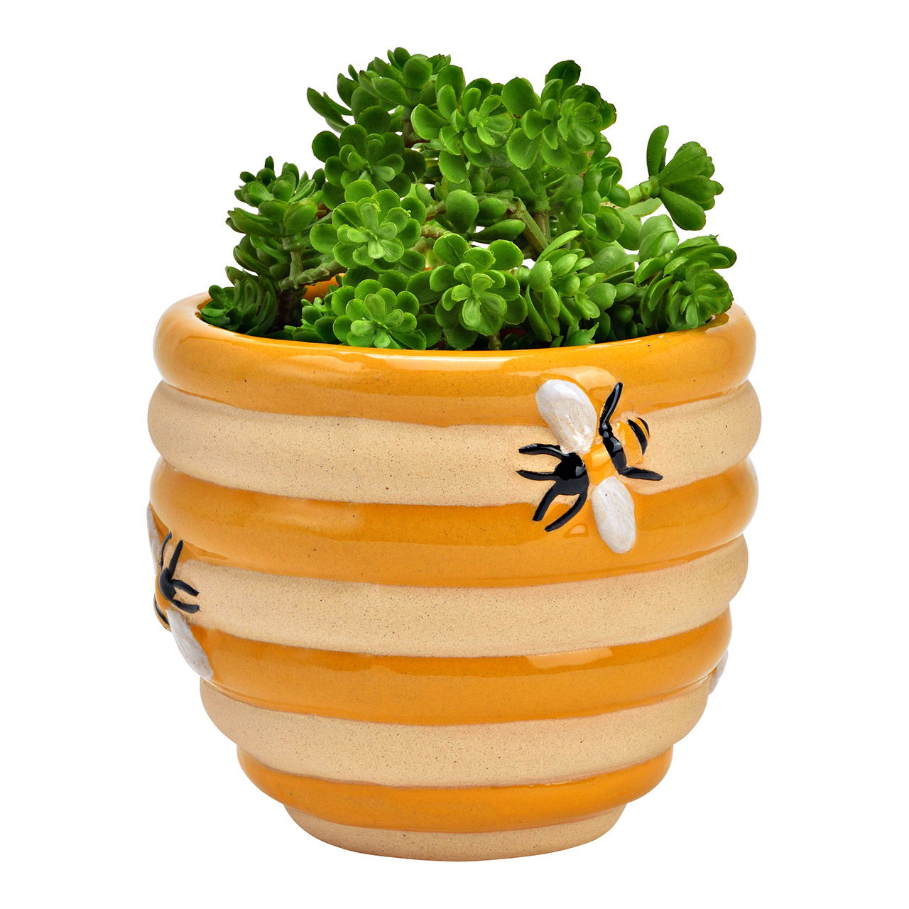 Flower pot beehive look made of earthenware yellow/beige (W/H/D) 12x10x12cm