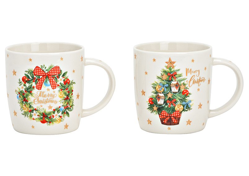 Mug, Merry Christmas made of porcelain colorful 2-fold, (W/H/D) 14x10x8cm, 360ml