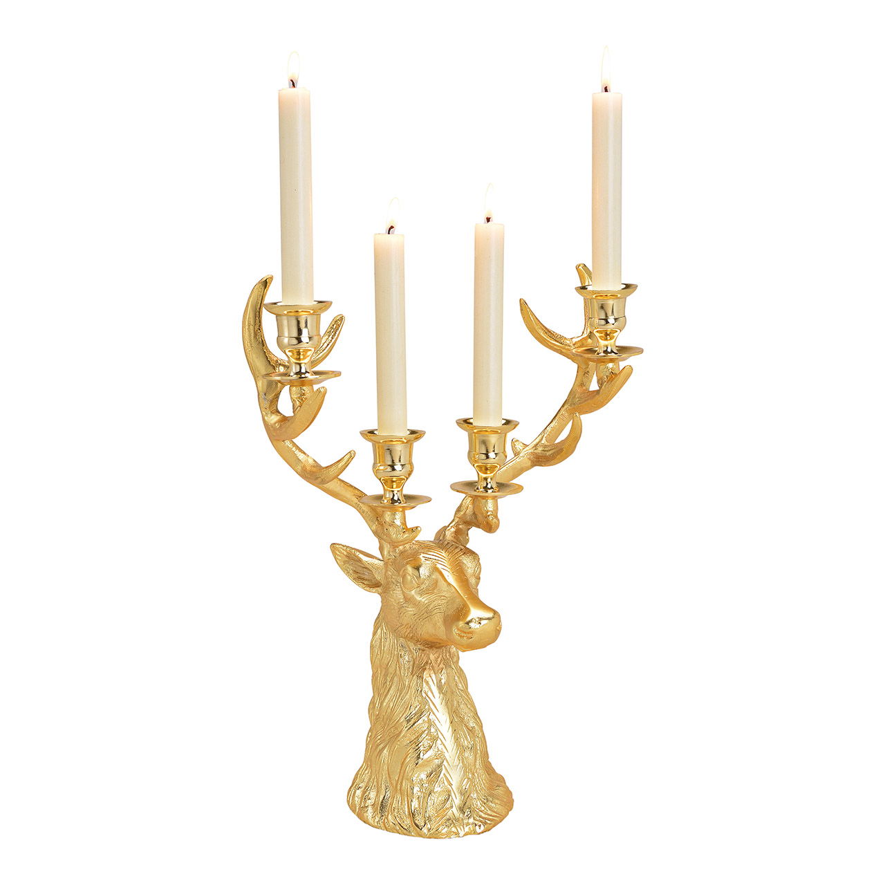 Candle holder deer head for 4 candles made of gold metal (W/H/D) 30x40x18cm Candle holder deer head for 4 candles made of gold metal (W/H/D) 30x40x18cm