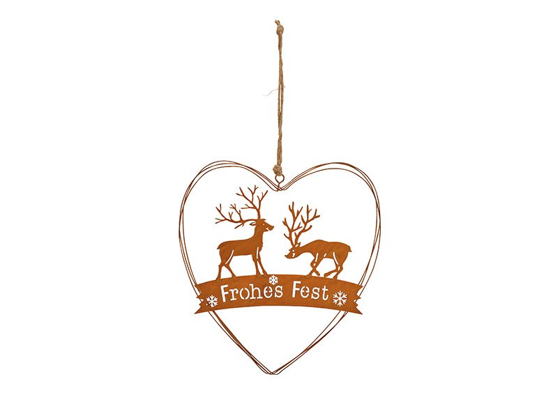 Appendino cuore, decorazione cervo, Buon Natale, finitura ruggine di metallo marrone (L/H/D) 23x22x1cm