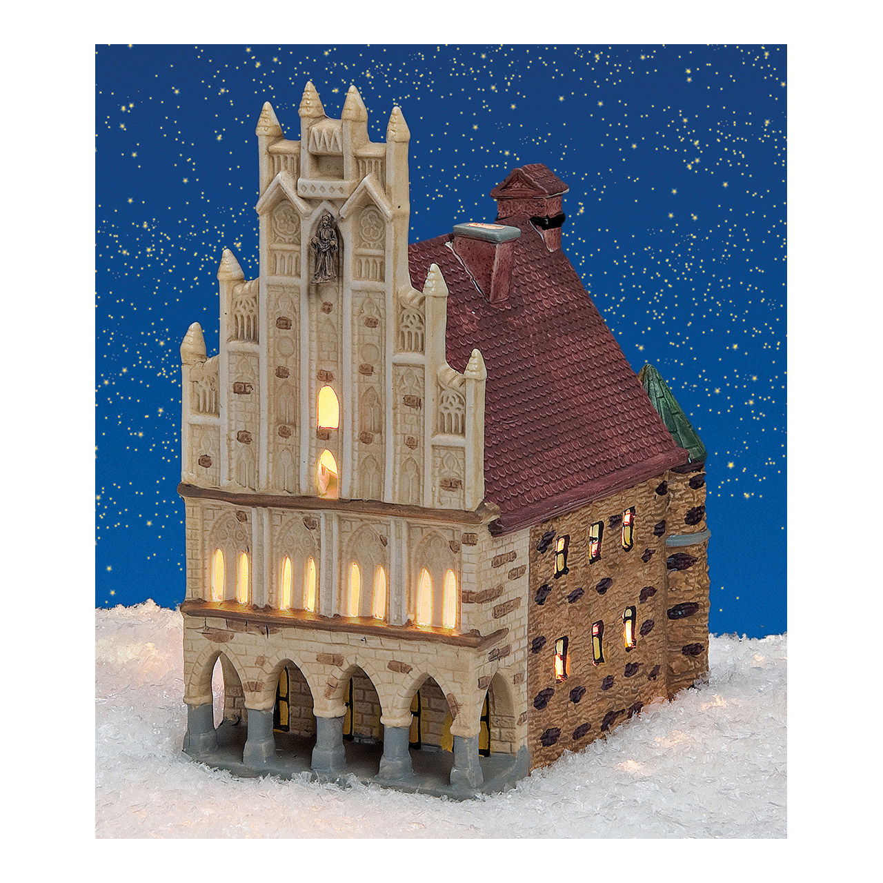 Wurm Lichthaus Rathaus Münster aus Porzellan, Braun/Rot (B/H/T) 17x14x15cm