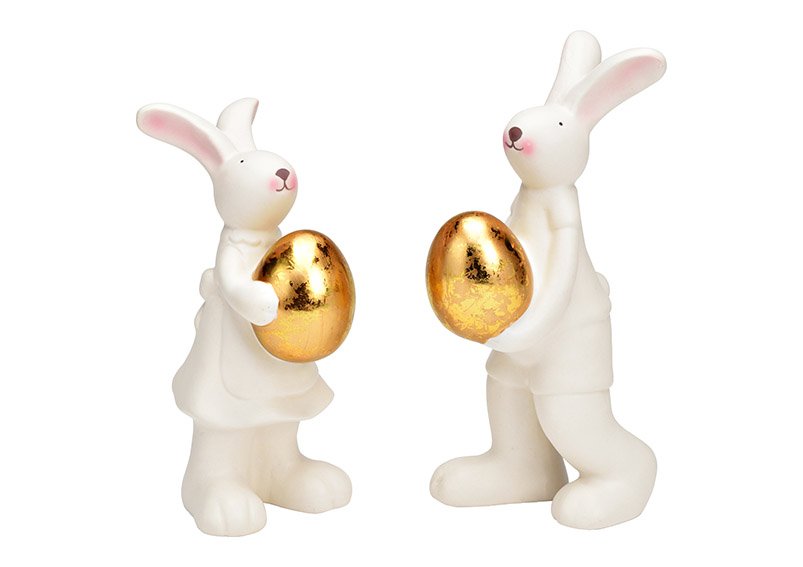 Bunny with egg ceramic white, gold 2-fold, (W/H/D) 9x18x9cm 9x21x10cm
