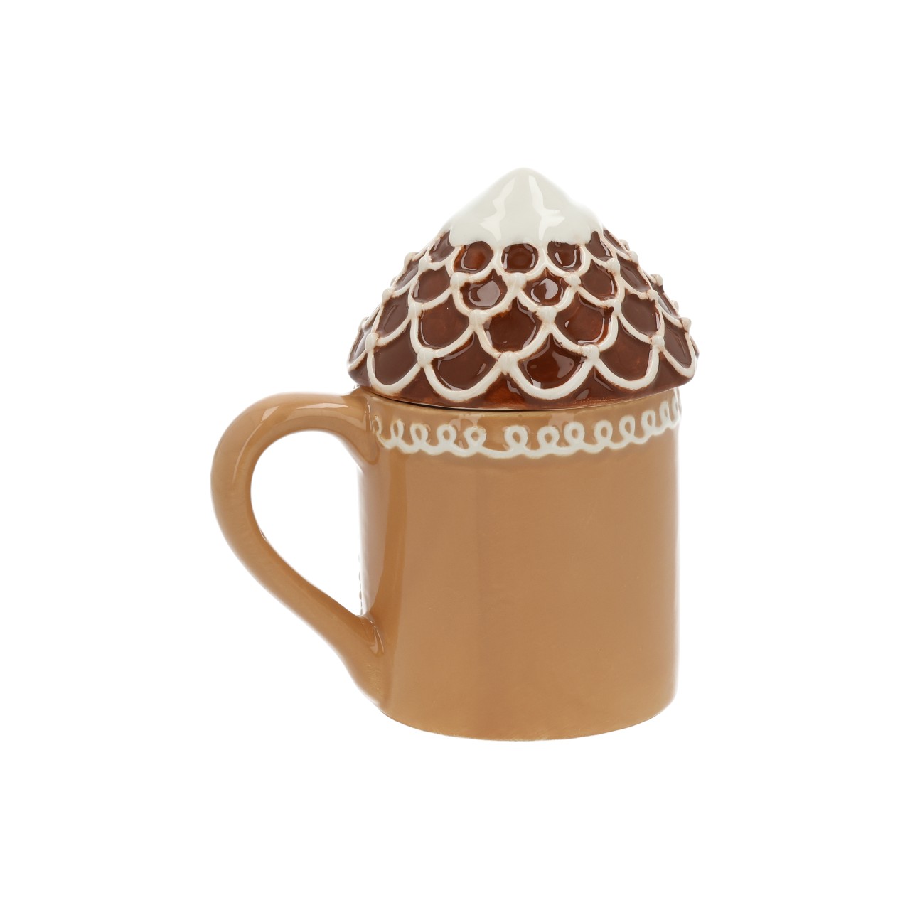 Becher Lebkuchenhaus aus Keramik Braun (B/H/T) 13x15x9cm 400ml Pokal, Essen, Süßigkeiten, Töpferei