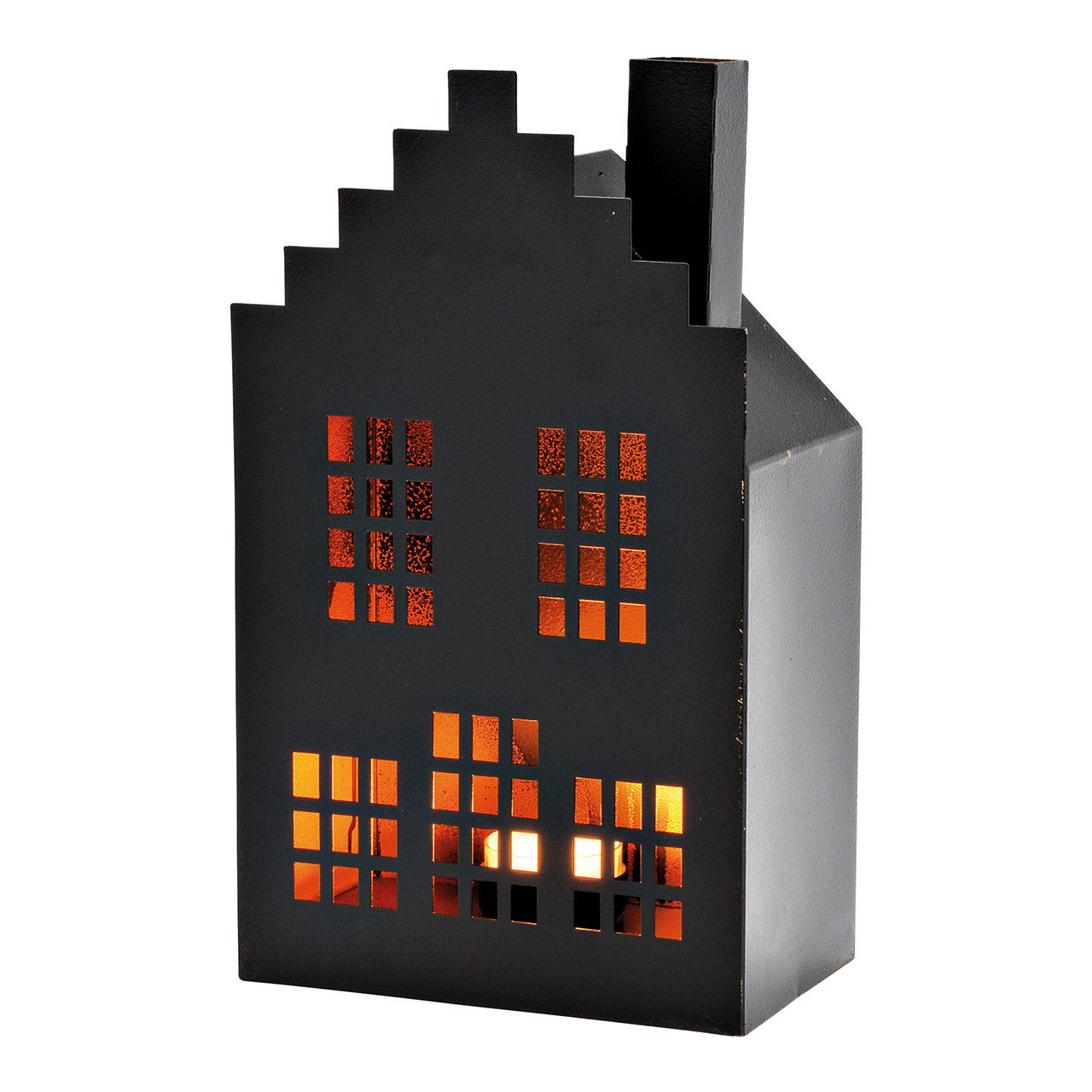 Windlicht Haus aus Metall Schwarz (B/H/T) 15x25x9cm