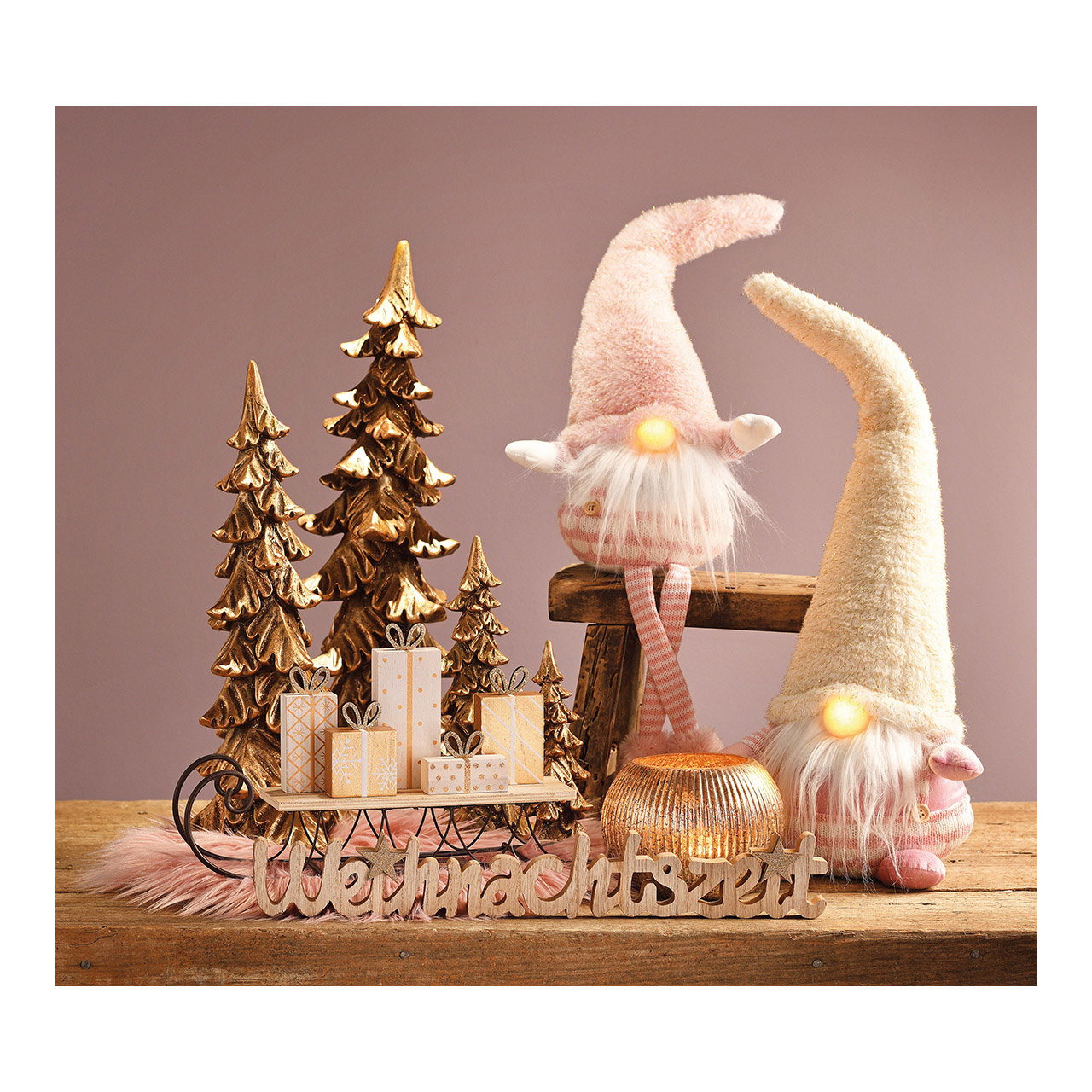 Schlitten mit Geschenkpäckchen aus Holz/Metall Gold (B/H/T) 22x14x6cm Schlitten mit Geschenkpäckchen aus Holz/Metall Gold (B/H/T) 22x14x6cm