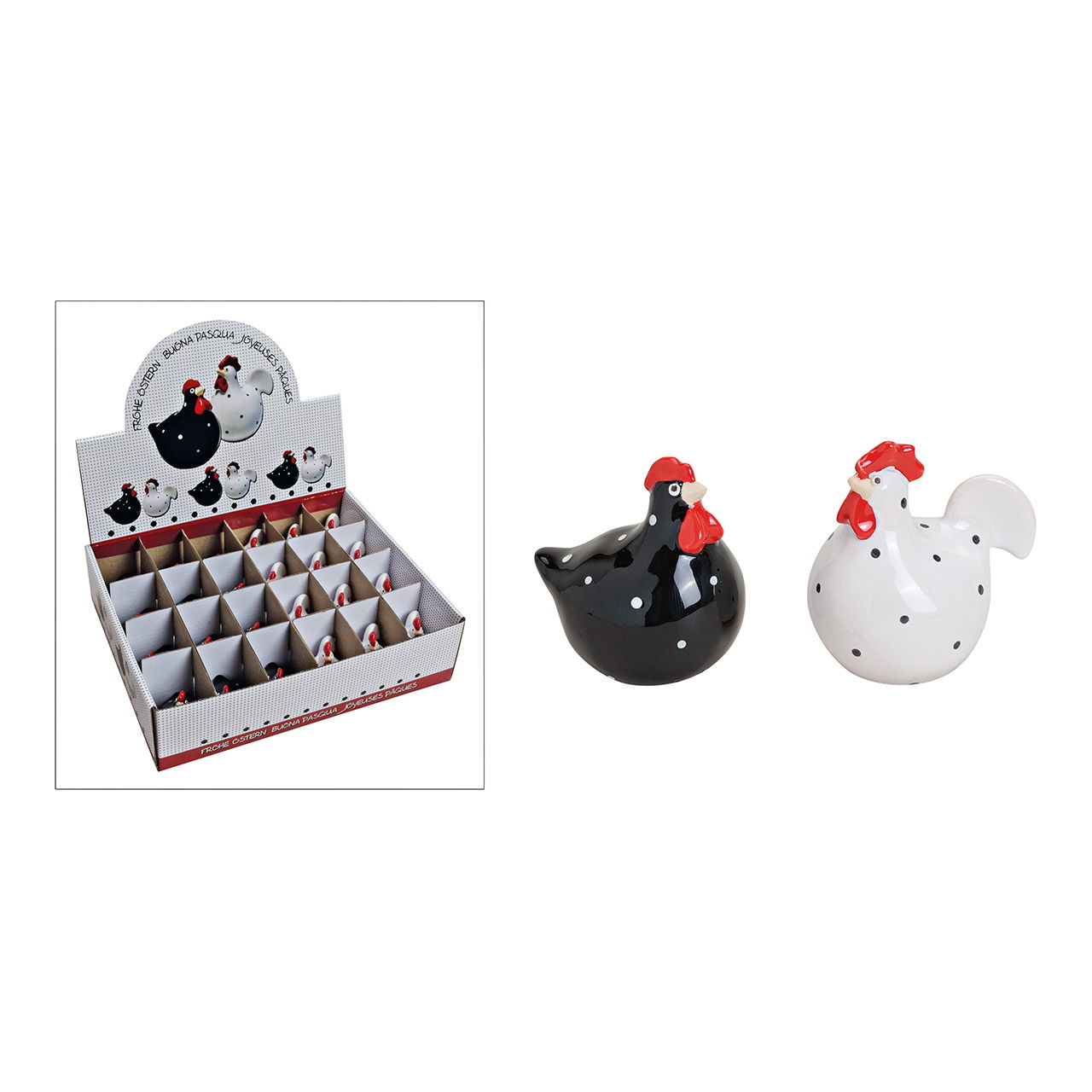 Chicken/rooster in black/white made of ceramic, 2 assorted, 5-6 cm Chicken/rooster in black/white made of ceramic, 2 assorted, 5-6 cm