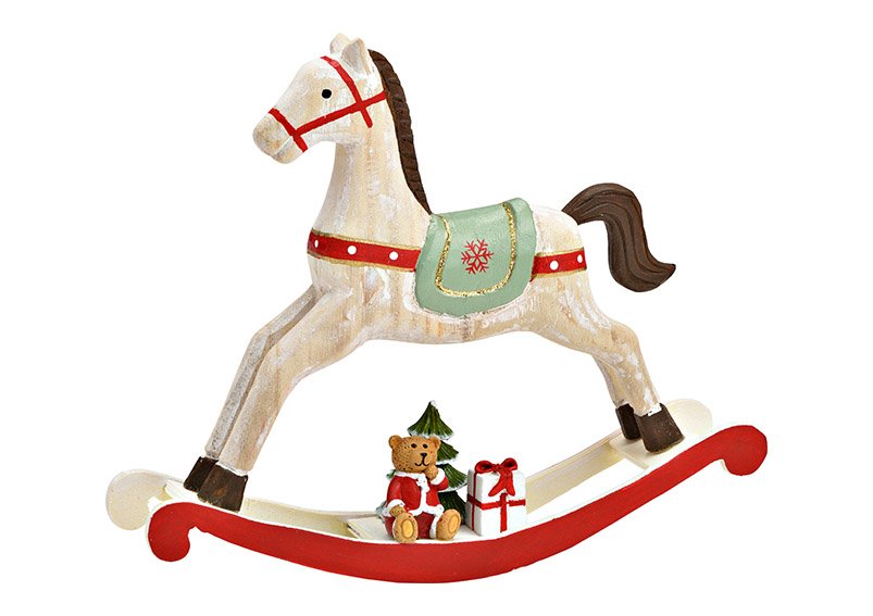 Cavallo a dondolo in legno, colorato (L/H/D) 21x18x4cm