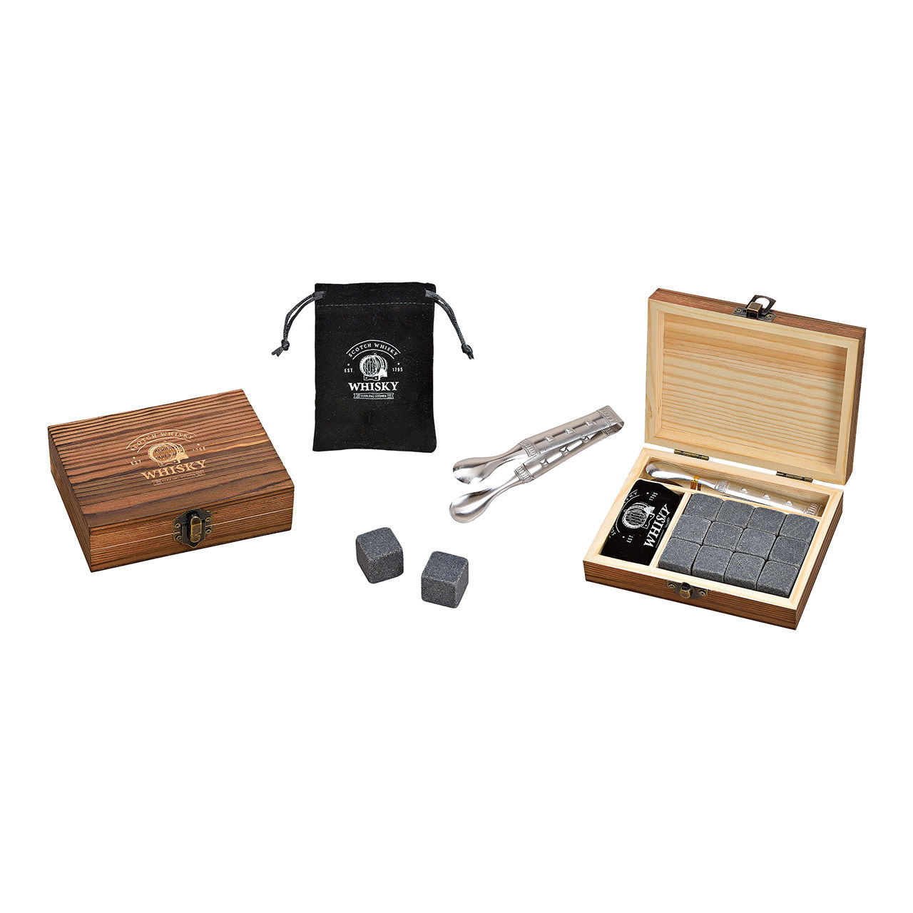 Whiskysteenset, ijsblokjes van basaltsteen 2x2x2cm, een tang in houten kist grijs, set van 12, (B/H/D) 13x10x4cm Whiskysteenset, ijsblokjes van basaltsteen 2x2x2cm, een tang in houten kist grijs, set van 12, (B/H/D) 13x10x4cm