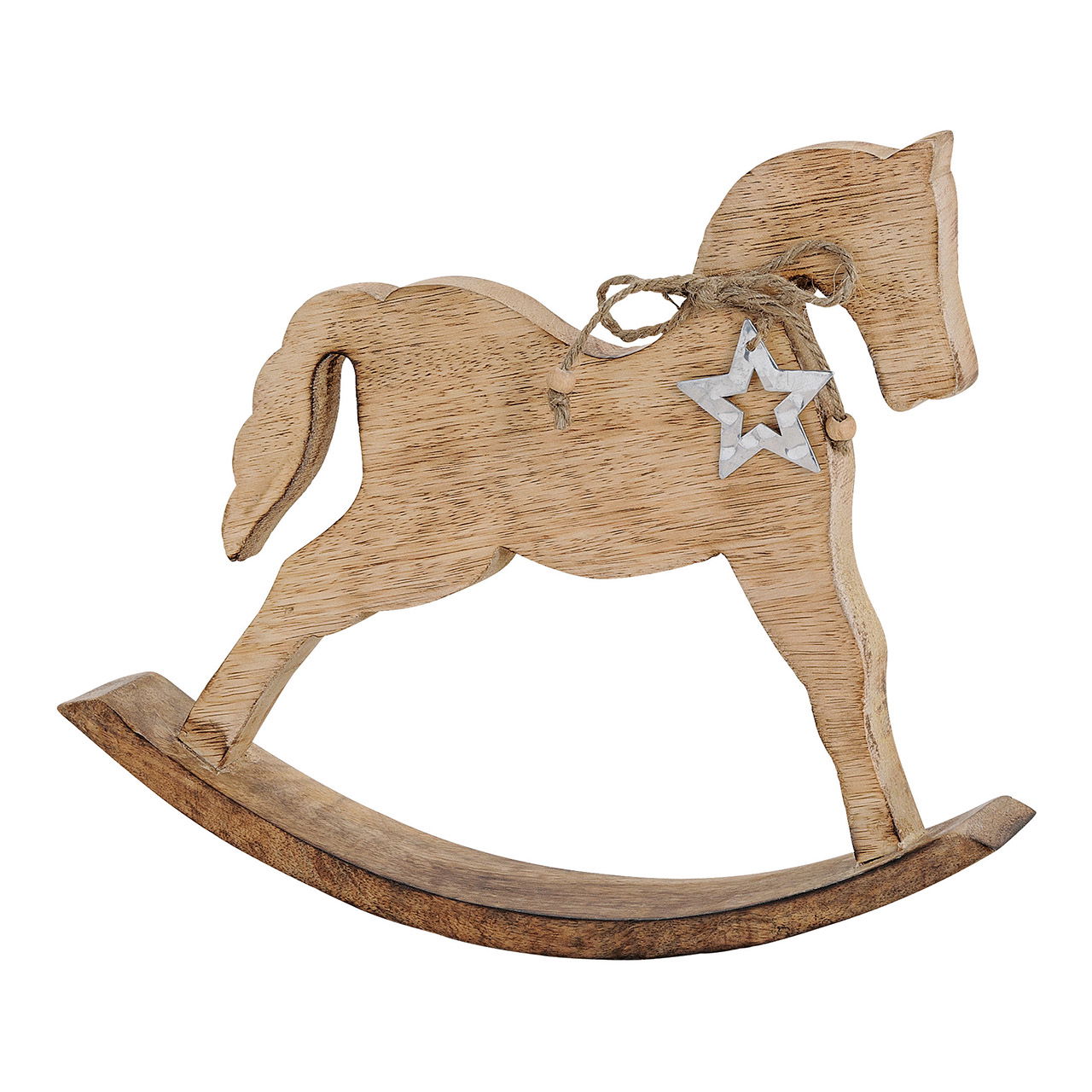 Caballo balancín de madera de mango con colgante de estrella de metal marrón (c/h/d) 31x27x5cm