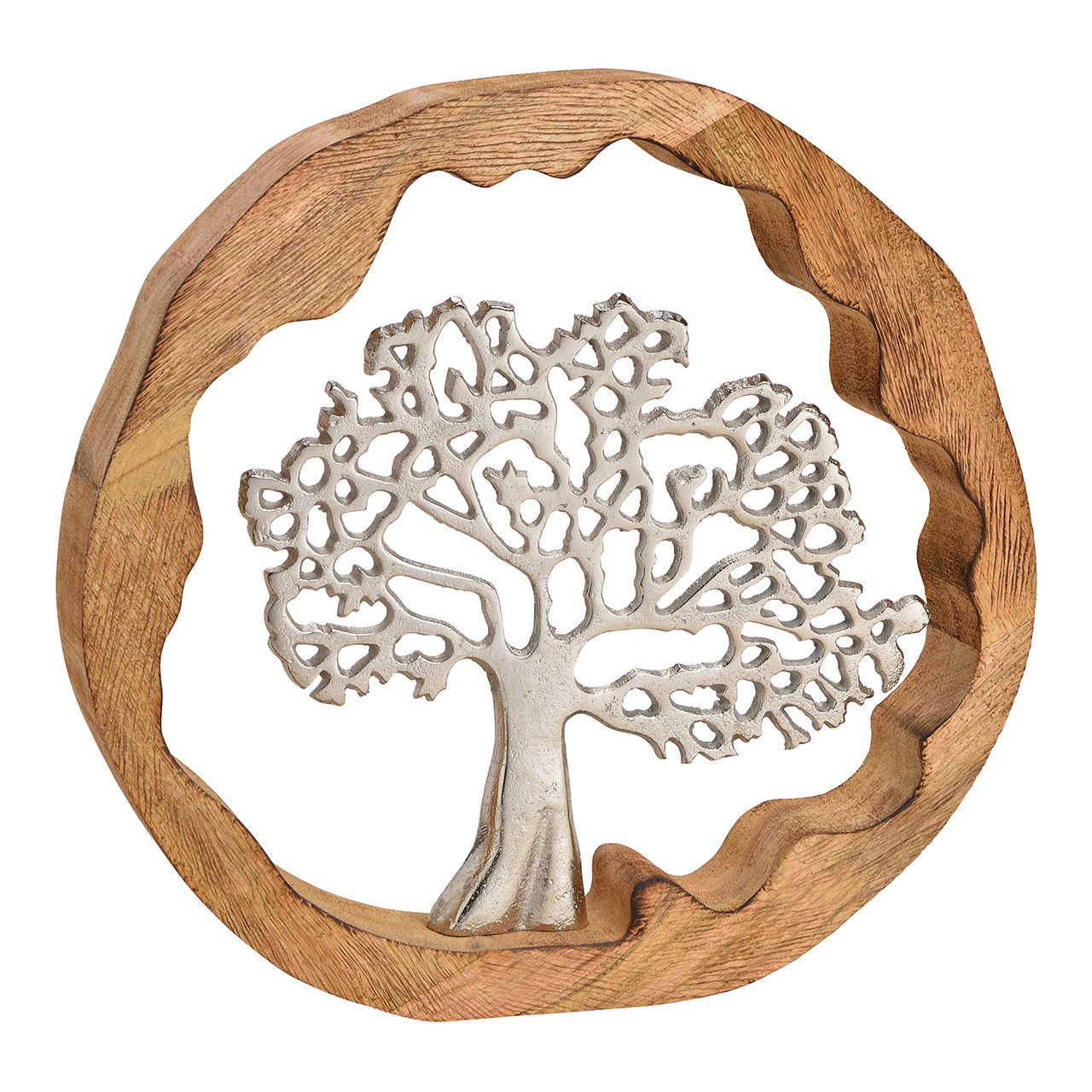 Stand tree made of metal in mango wood circle brown, silver (w / h / d) 30x29x5cm