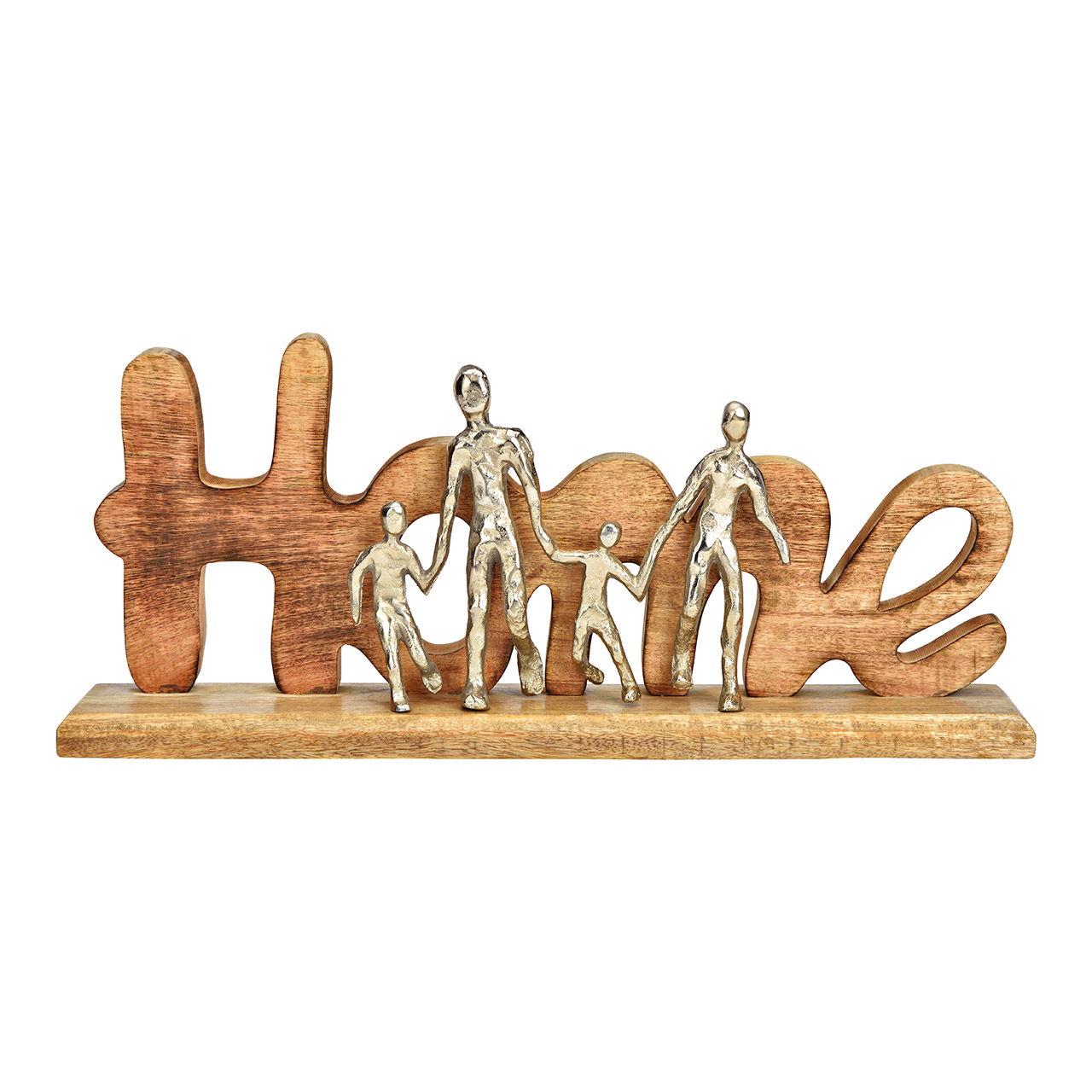 Espositore per la casa con figure in metallo in legno di mango naturale (L/H/D) 52x23x10cm Espositore per la casa con figure in metallo in legno di mango naturale (L/H/D) 52x23x10cm