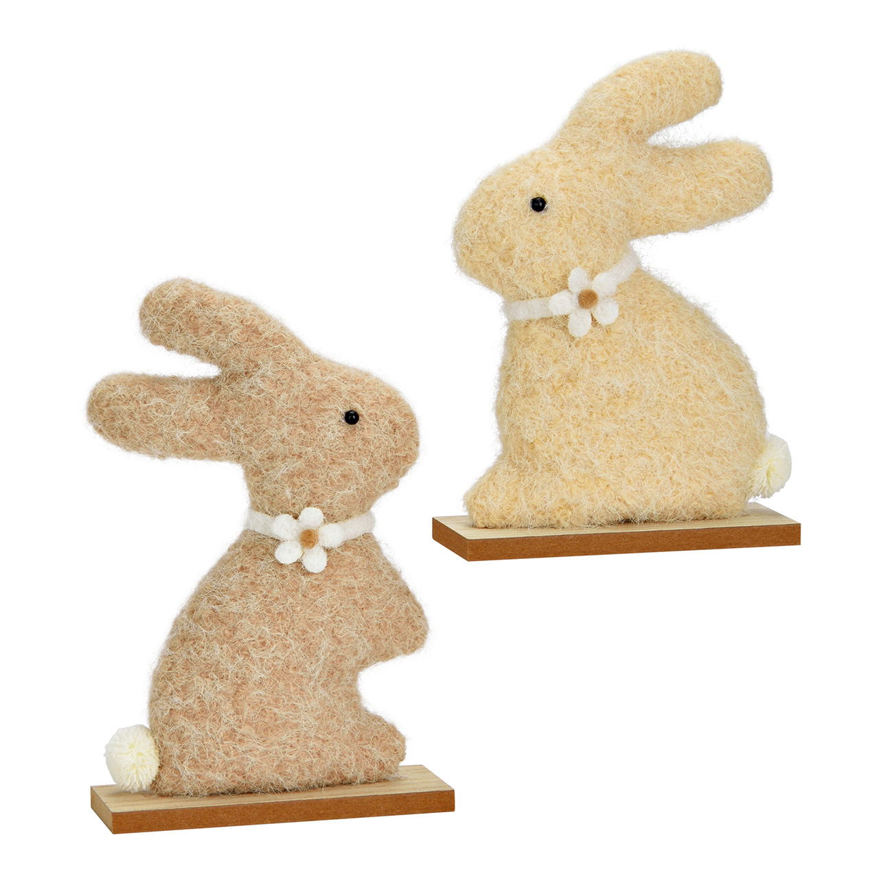Hase mit Blumenkette aus Textil/Holz, 2-fach, Beige (B/H/T) 14x20x5cm Plüsch, Spielzeug