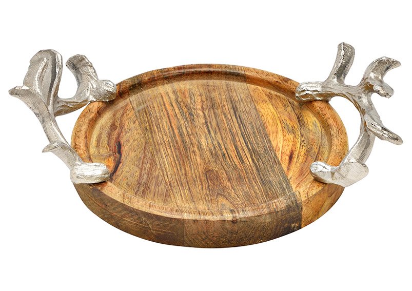 Vassoio con manico di corna di metallo, in legno di mango Marrone (L/H/D) 27x7x19cm