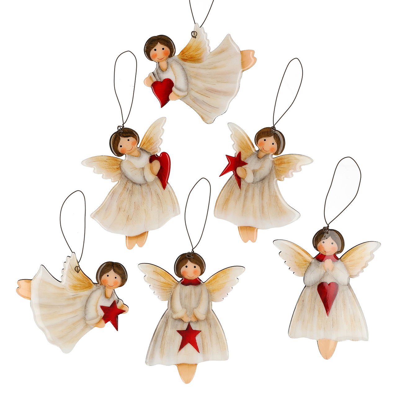 Hänger Engel aus Holz Weiß 6-fach sortiert (B/H/T) 8x12x0.5cm auf Baumständer 35x57x10cm Weihnachten, Weihnachtsdekorationen, Festival, Person, Weihnachtsbaum