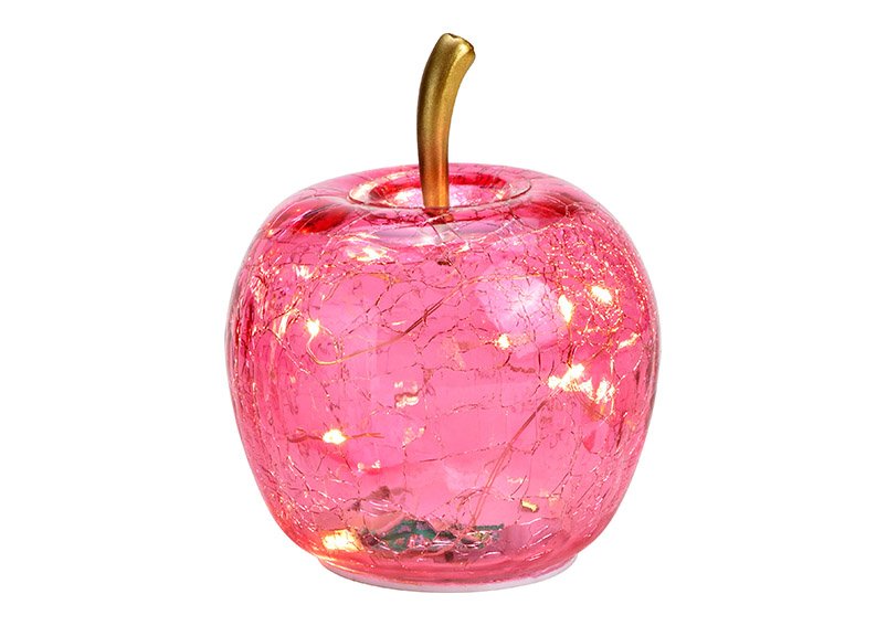 Apfel mit 10er LED mit Timer aus Glas Pink/Rosa (B/H/T) 11x12x11cm