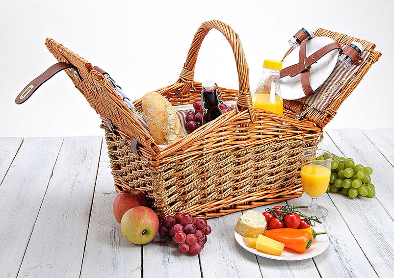 Picknickkorb für 2 Personen aus Weide, 15-teilig, B40 x T28 x H19 cm