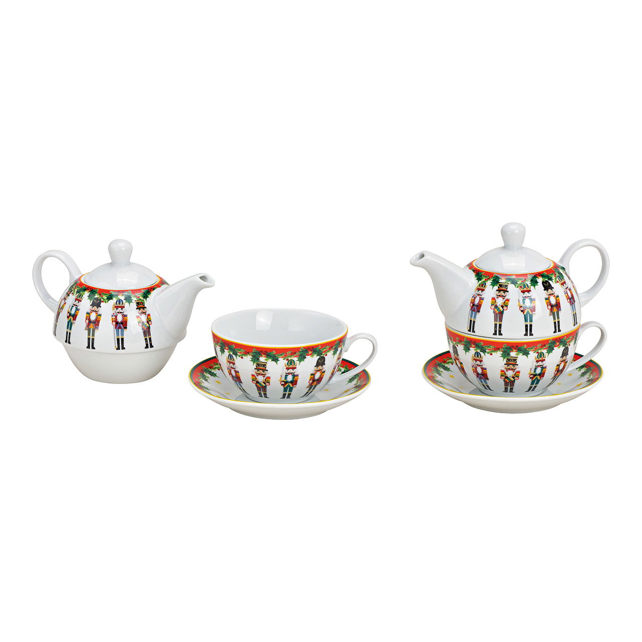 Porcelain nutcracker teapot set, white, set of 3, (W/H/D) 16x15x15cm, 400ml/200ml