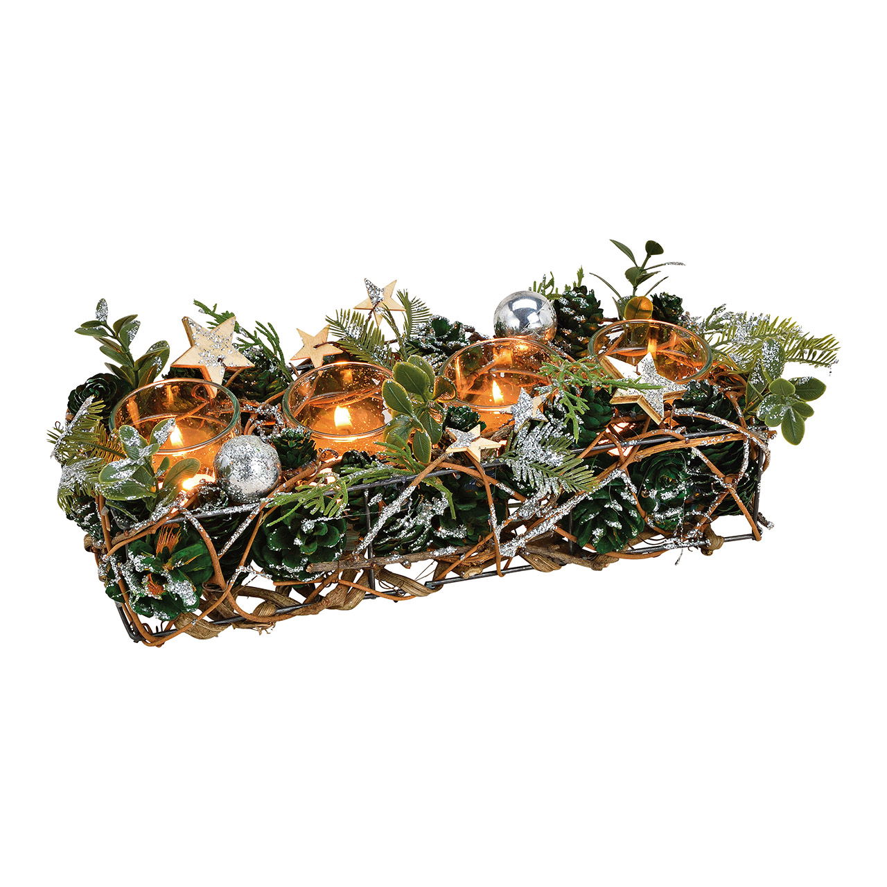 Advent decoratie, gemaakt van hout/kunststof/glas/metaal, groen, goud (B/H/D) 30x9x12cm