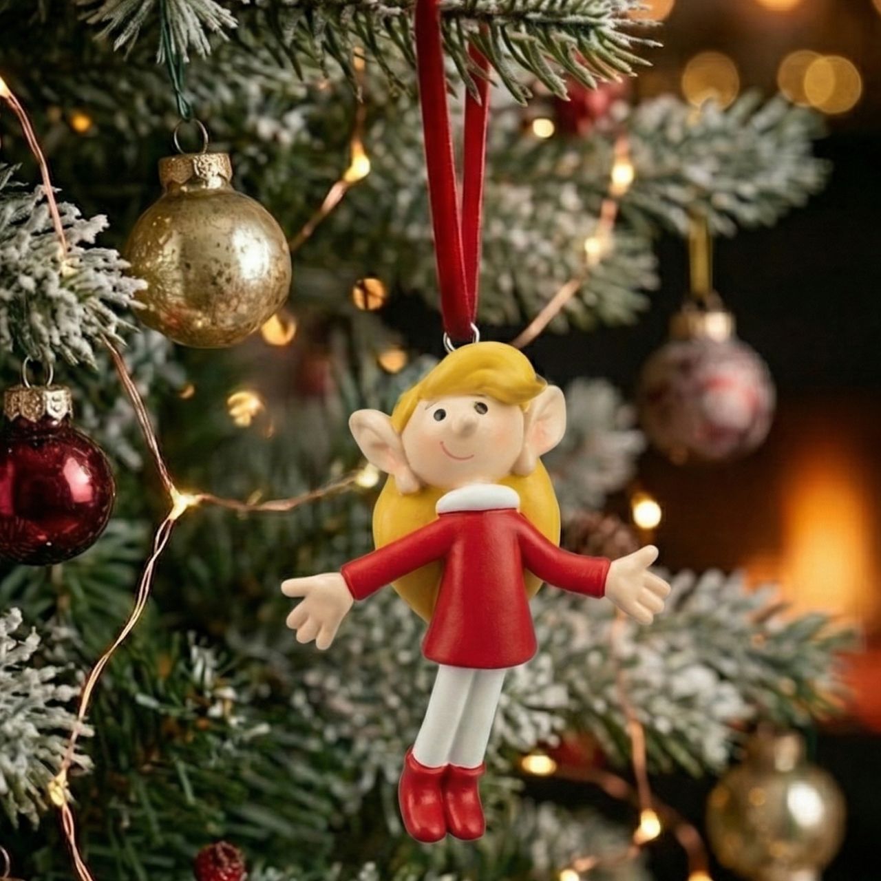 Weihnachtsmann & Co, KG Hänger Trixi aus Poly, Rot/Gelb (B/H/T) 5x7x2,5 cm Figur, hängende Figur, Puppe, Elfe, Rot