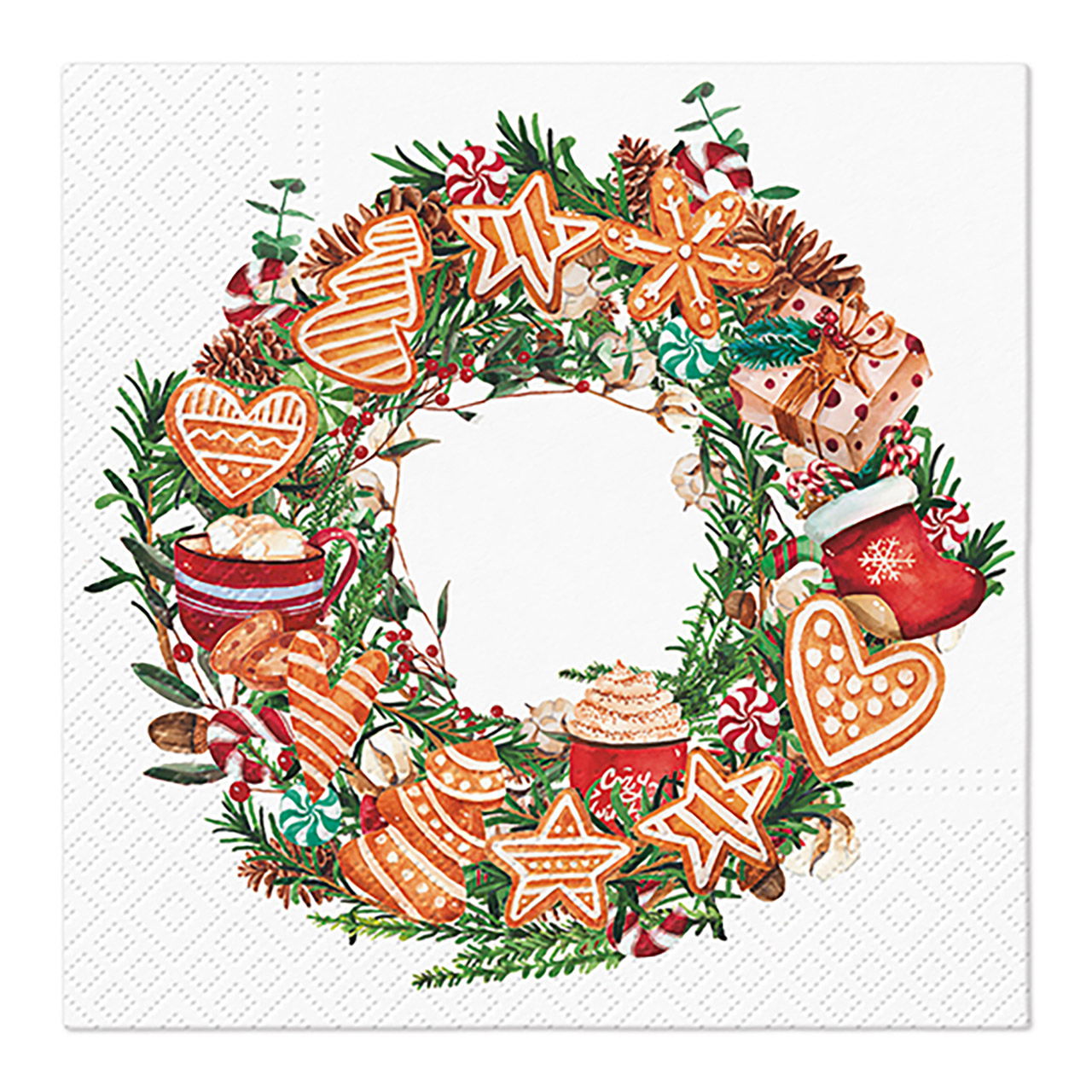 Serviette de table décor pain d'épices en papier/carton, 3 plis, paquet de 20, multicolore (L/H) 33x33cm Serviette de table décor pain d'épices en papier/carton, 3 plis, paquet de 20, multicolore (L/H) 33x33cm