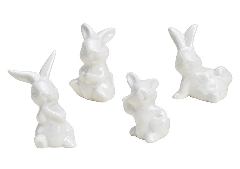 Coniglietto in bianco in porcellana, 4 assortiti, 6-7 cm