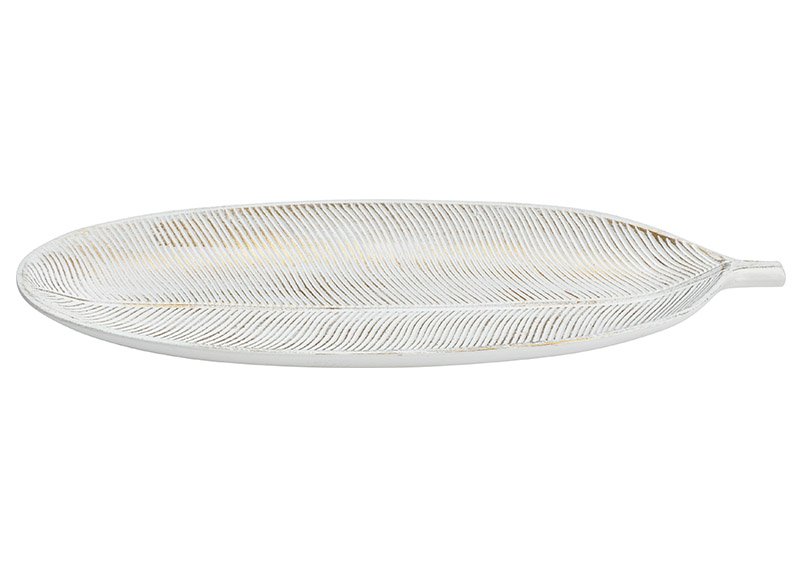 Plate leaf wood white (W/H/D) 40x3x14cm
