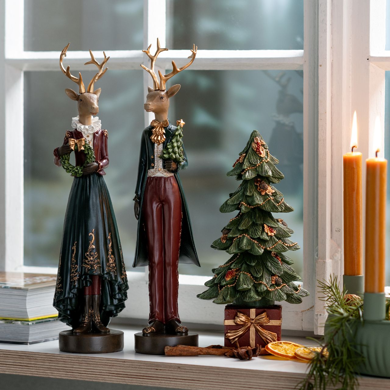 Dekoration, Weihnachtsfiguren, Elchfigur, Kiefernholz, Kleiner Weihnachtsbaum