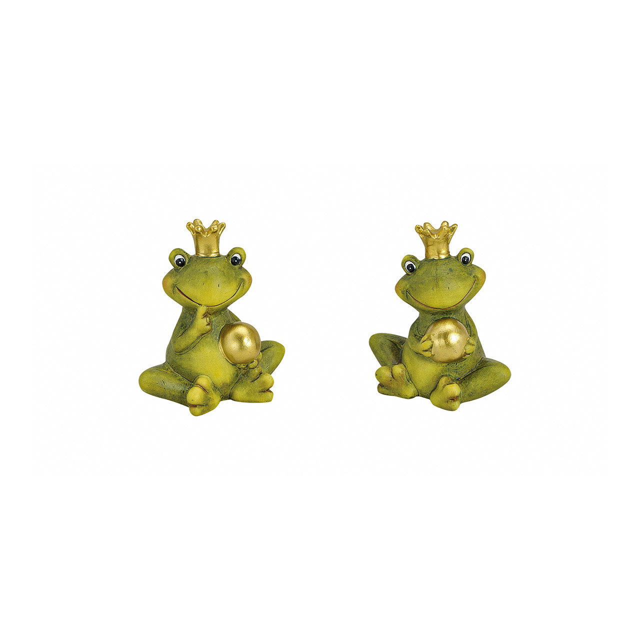 Frog king with golden ball made of ceramic, 2-fold, green Ø 9cm Frosch, Königskrone, Figur, Grün, Gold