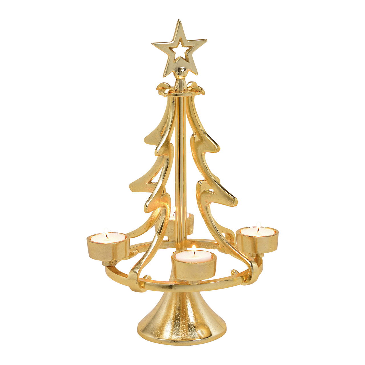 Adventskranz Tannenbaum aus Metall, Gold (B/H/T) 22x37x22cm