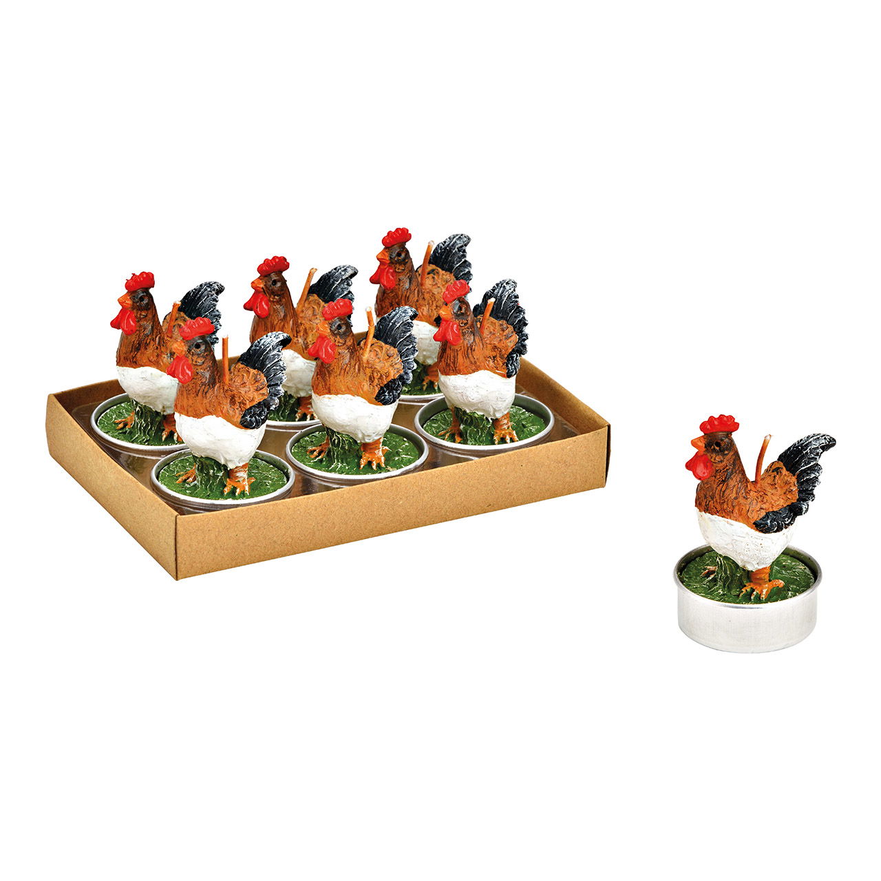 Portacandelitas pollos 4x7x4cm juego de 6, de cera de colores (A/A/P) 14x9x8cm