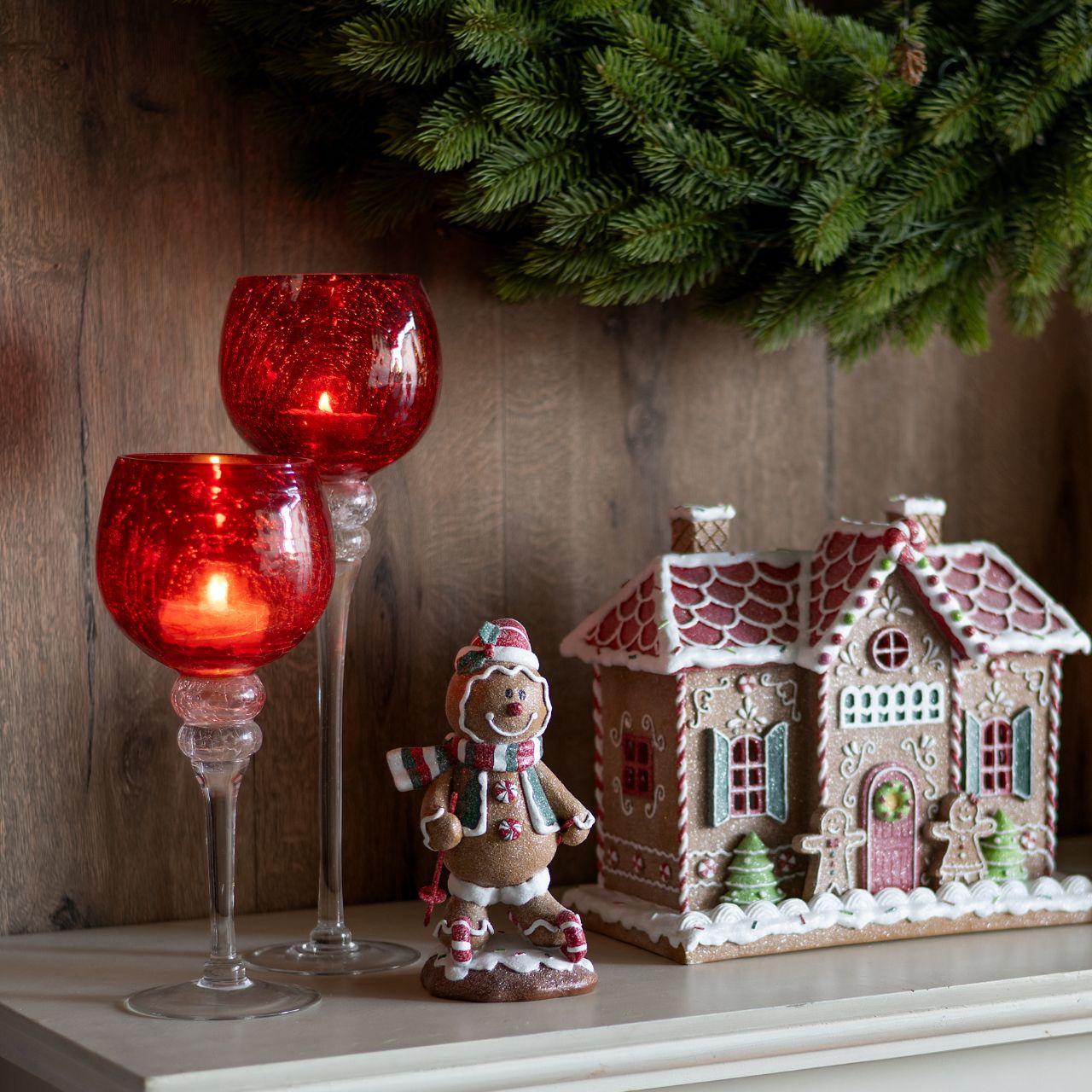 Windlicht Kelch Cracking aus Glas, 3er-Set, Rot (H) 30/35/40cm Ø13cm Essen, Süßigkeiten, Glas