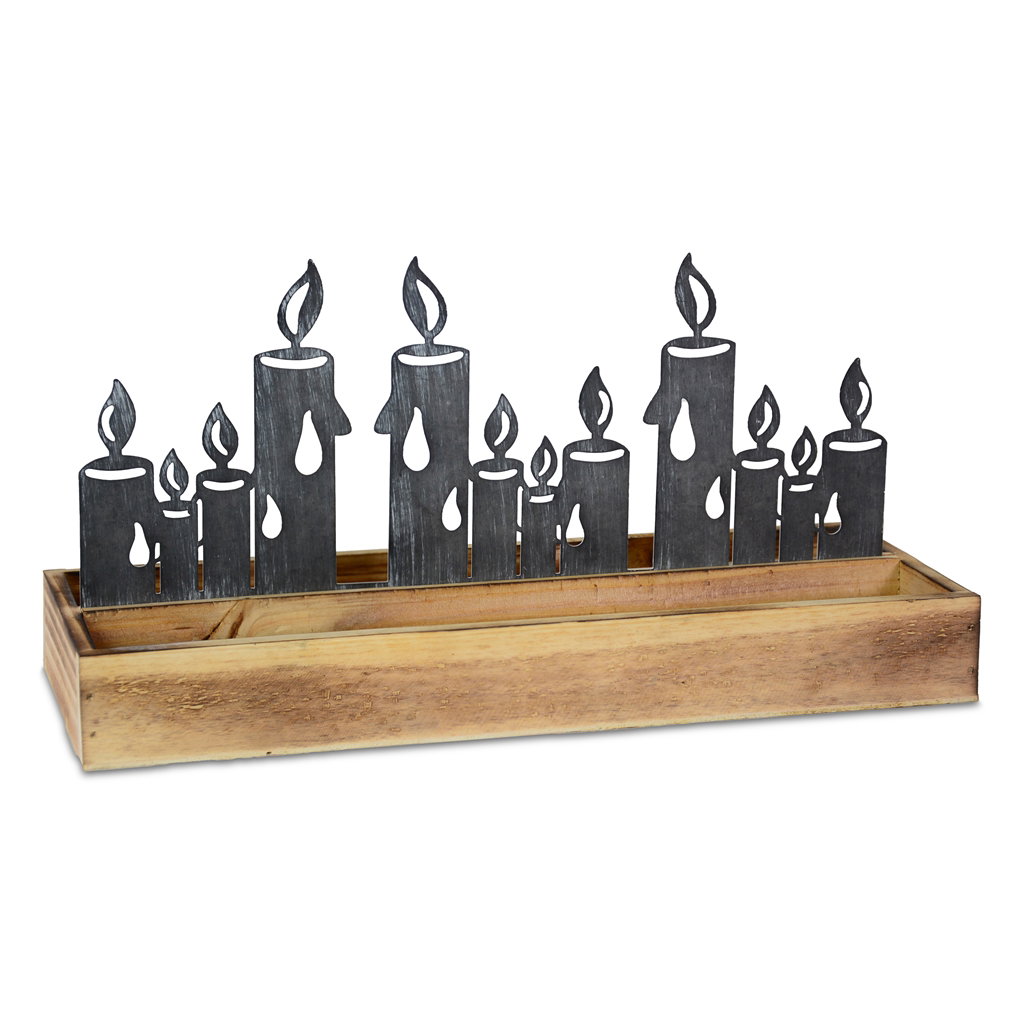 Tablett mit Kerzendeko, Metall, 36x14x18cm, 1 Stck, natur-gewaschen Tablett mit Kerzendeko, Metall, 36x14x18cm, 1 Stck, natur-gewaschen