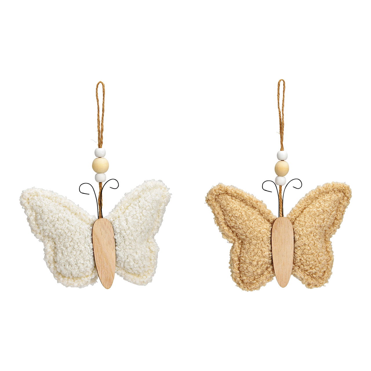 Percha mariposa de tela beige, blanca 2 pliegues, (A/A/P) 14x10x3cm